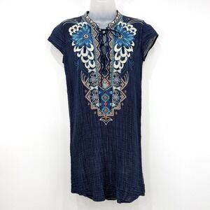 Johnny‎ Was Workshop Dress XS Floral Embroidered Boho Festival Aztec Cotton